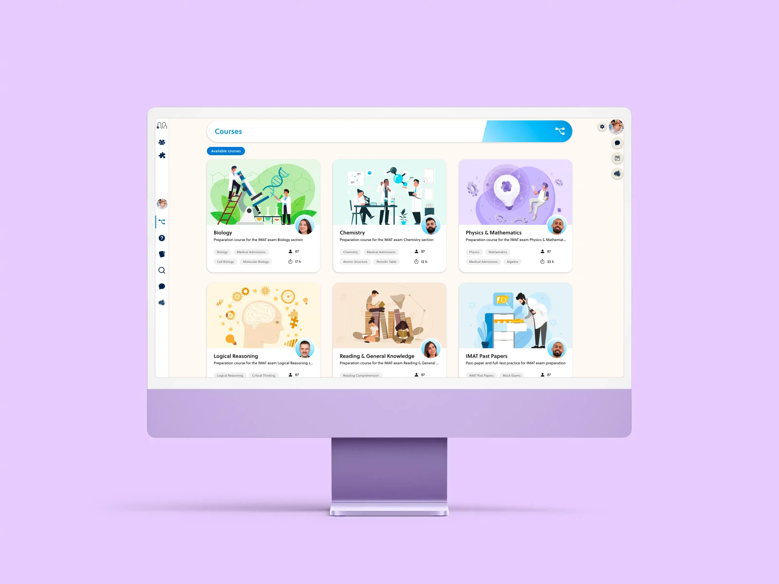 Branded course portal example in a purple theme