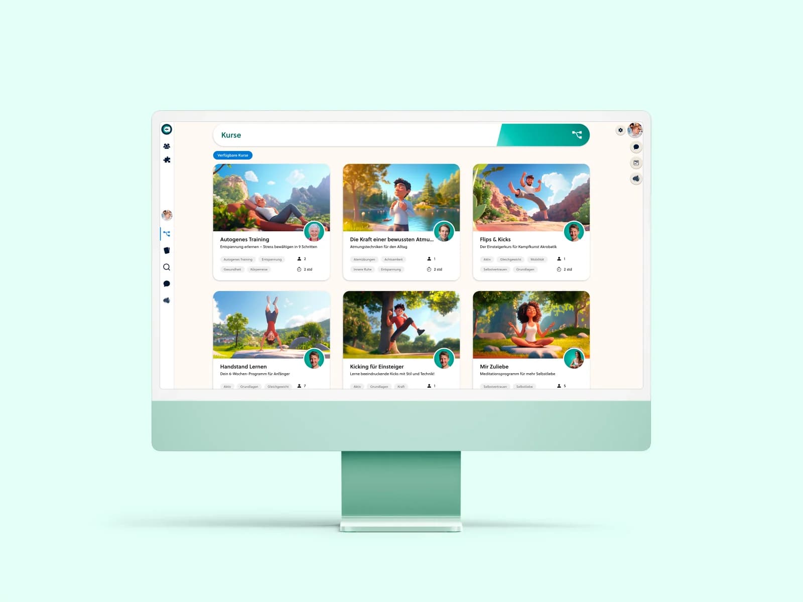 Branded wellness course portal example in a mint theme